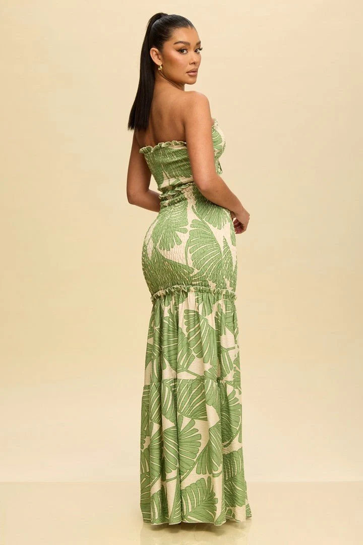 Palm Strapless Maxi Dress